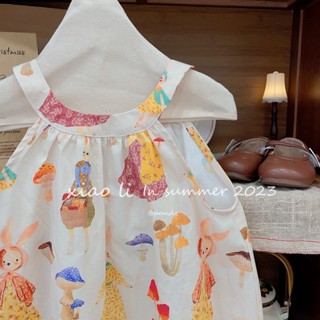 พร้อมส่ง ลดกระหน่ํา ชุดเดรสกระโปรง แขนกุด ลายกระต่ายแอปริคอท สไตล์เกาหลี ญี่ปุ่น สําหรับเด็กผู้หญิง 2023