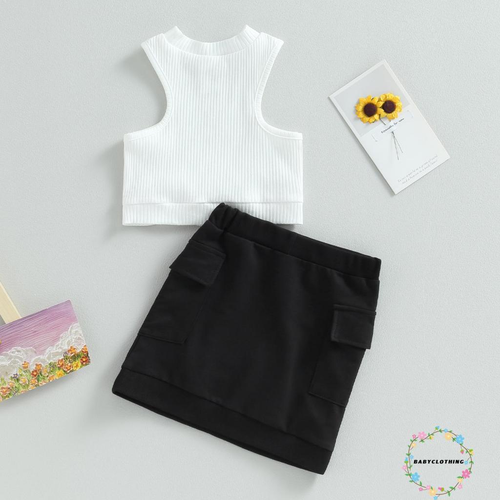 babyclothes-ชุดเสื้อแขนกุด-สองชิ้น-สีพื้น-และกระโปรง-ยืดหยุ่น-สําหรับเด็กผู้หญิง-วัยหัดเดิน-ฤดูร้อน