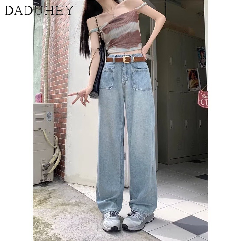 daduhey-women-2023-summer-new-korean-style-ins-retro-washed-jeans-niche-high-waist-loose-wide-leg-pants