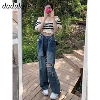 DaDulove💕 New Korean Version of INS Retro Washed Jeans Niche High Waist Wide Leg Pants Large Size Trousers