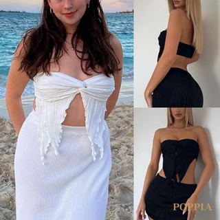 Poppia-เสื้อเกาะอก เปิดหลัง แนวสตรีท สุนทรีย์ แฟชั่นฤดูร้อน สําหรับผู้หญิง