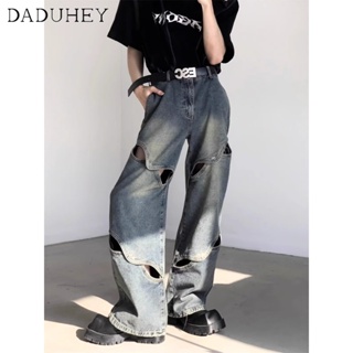 DaDuHey🔥 Mens Ins 2023 Summer Trendy Fashion Loose Straight Casual Pants American Style Hip Hop High Street Retro Washed Ripped Jeans