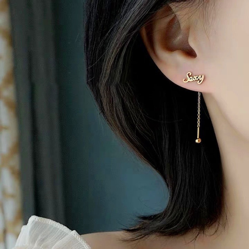 ต่างหูสตั๊ด-เหล็กไทเทเนียม-ประดับพู่-สีทอง-เรียบง่าย-สไตล์เกาหลี-สําหรับผู้หญิง-faccmy