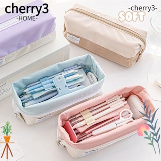 Cherry3 กระเป๋าเครื่องเขียน กระเป๋าดินสอ ปากกา พับได้ ความจุขนาดใหญ่ ทนทาน สีพื้น สําหรับโรงเรียน สํานักงาน