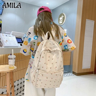 AMILA กระเป๋าเป้นักเรียน/เดินทางพิมพ์ลายน่ารัก รูปแบบแฟชั่นอินเทรนด์สไตล์ฮาราจูกุสำหรับนักเรียน ความจุขนาดใหญ่