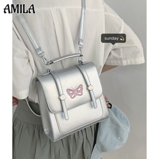 AMILA กระเป๋าสะพายไหล่ข้างเดียวสีเงิน Niche กระเป๋าสะพายระดับไฮเอนด์ เป้สามใบรุ่นใหม่ การเดินทางของผู้หญิงแฟชั่น