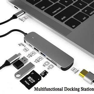 ฮับ Usb-c 6-In-1 Type-c 4k Hdmi Usb3.0 Sd/tf 60w สําหรับเครื่องอ่าน Hub