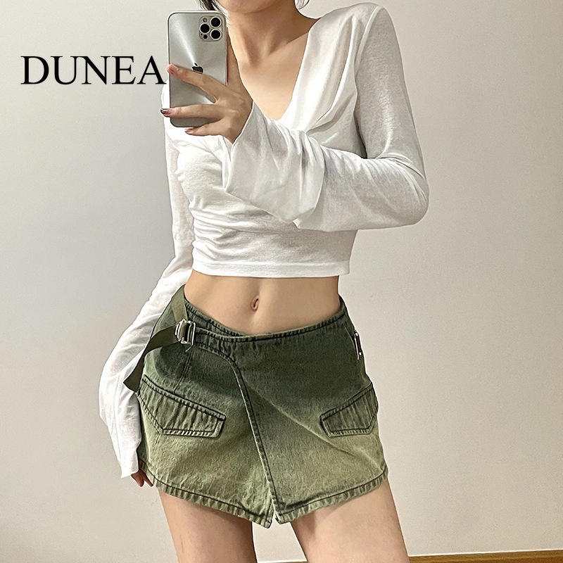 dunea-เสื้อฮู้ดดี้-จับจีบ-สีพื้น-เซ็กซี่-สําหรับผู้หญิง