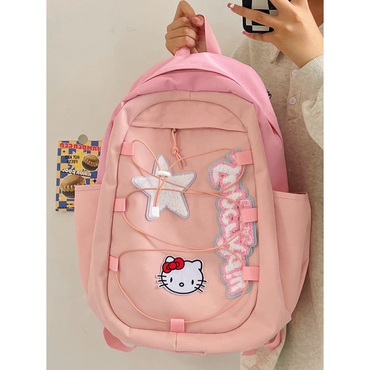 กระเป๋าเป้สะพายหลัง-ลาย-hello-kitty-สีชมพู-เข้ากับทุกการแต่งกาย-สําหรับผู้หญิง-y2k