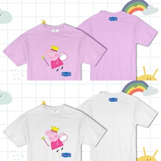เสื้อยืดผ้าฝ้ายพิมพ์ลายขายดี เสื้อยืดเด็กลาย Peppa pig pink(ผ้าCotton+Poly ผ้านุ่ม ถนอมผิวใส่สบาย )