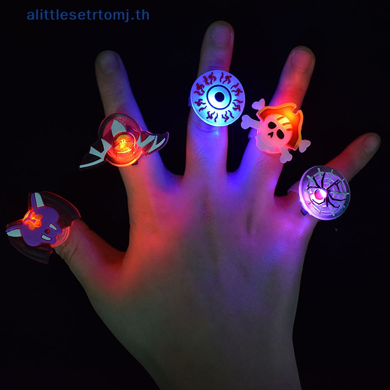 alittlese-แหวนไฟ-led-รูปฟักทองผี-กะโหลก-เรืองแสง-สําหรับตกแต่งบ้าน-ปาร์ตี้ฮาโลวีน-5-ชิ้น