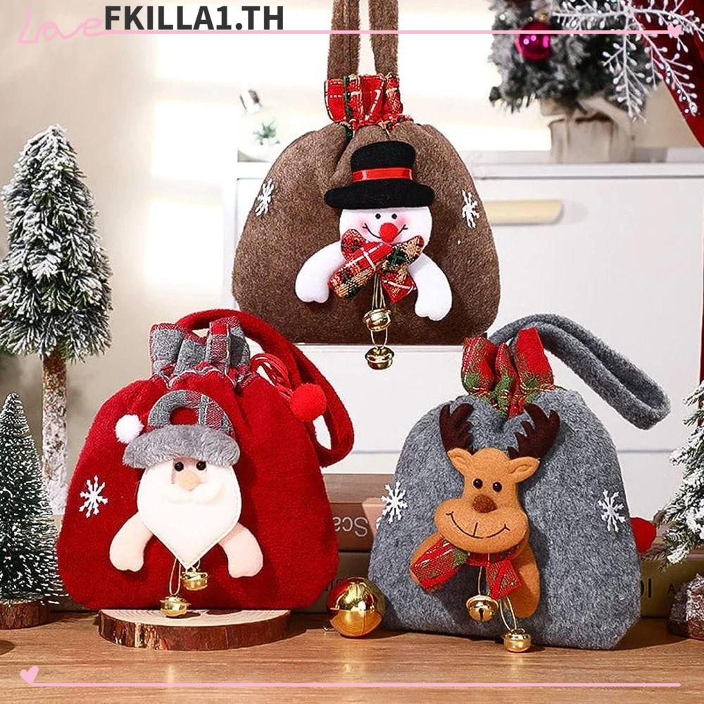 faccfki-ถุงของขวัญคริสต์มาส-ตุ๊กตากวาง-สโนว์แมน-ผ้าถัก-สําหรับเก็บเครื่องประดับ-ของขวัญคริสต์มาส