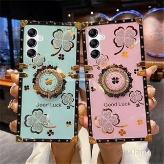 เคสป้องกันโทรศัพท์มือถือ ลายใบโคลเวอร์ ประดับเพชรเทียม กันกระแทก สําหรับ Samsung Galaxy A14 LTE A24 A54 A34 A 14 A 54 A 34 A 24 A14 A54 4G 5G