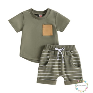 Babyclothes- ชุดเสื้อยืดคอกลม แขนสั้น กางเกงขาสั้น ลายทาง แฟชั่นฤดูร้อน สําหรับเด็กผู้ชาย