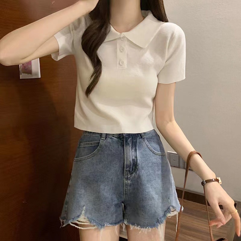 ff-shop-เสื้อไหมพรมแขนสั้น-คอปกแต่งกระดุม-สีพื้น-มินิมอล-น่ารัก-สไตล์เกาหลี-a40