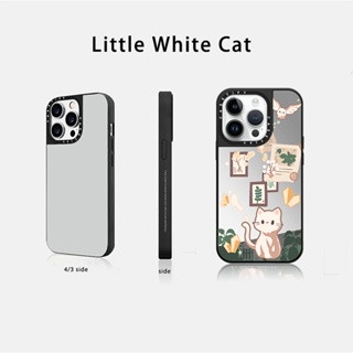 Casetify X LITTLE WHITE CAT เคสโทรศัพท์มือถือ แบบแข็ง ปิดด้านหลัง ลายโลโก้แกะสลักตัวอักษร สีดํา สีเงิน พร้อมกล่อง สําหรับ Apple IPhone 12 13 14 Pro Max