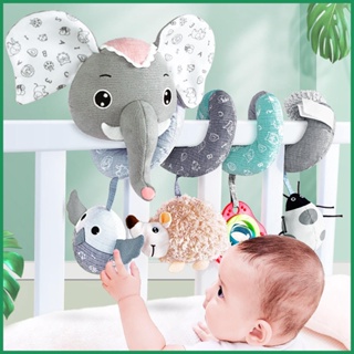 ของเล่นคาร์ซีท - ตุ๊กตาเกลียวเด็กรูปช้างพร้อมกล่องดนตรี BB Squeaker Rattles สำหรับเด็ก 0 3 6 9 12 เดือน