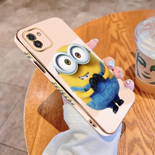 สําหรับ Samsung Galaxy A03 Core A03S A13 A23 A33 A53 A73 4G 5G เคสโทรศัพท์มือถือแบบนิ่ม ขอบสี่เหลี่ยม ลายการ์ตูนมินเนี่ยนน่ารัก หรูหรา