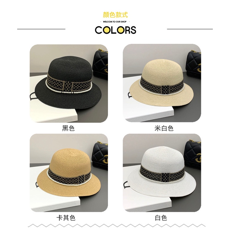 หมวกฟางสาน-กันแดด-ประดับไข่มุก-ป้องกันรังสีอัลตราไวโอเลต-สไตล์เกาหลี-แฟชั่นฤดูร้อน-สําหรับผู้หญิง