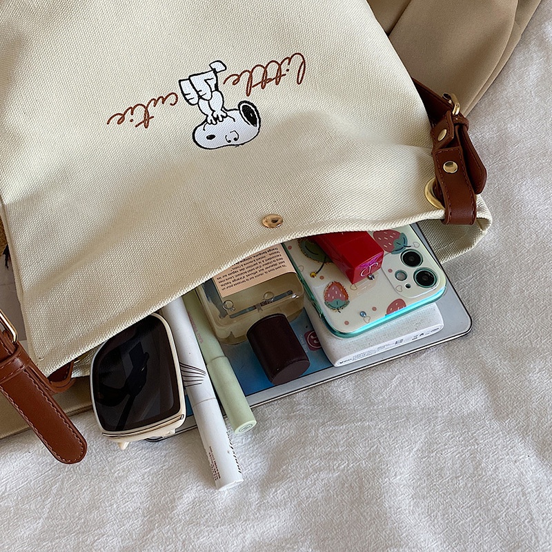 ly0421-กระเป๋าสะพายไหล่-กระเป๋าถือ-ผ้าแคนวาส-ลายการ์ตูน-snoopy-น่ารัก-แฟชั่นสําหรับสตรี