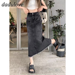 DaDulove💕 New Korean Version of INS Retro Washed Raw Edge Denim Skirt High Waist Loose A- line Skirt Bag Hip Skirt