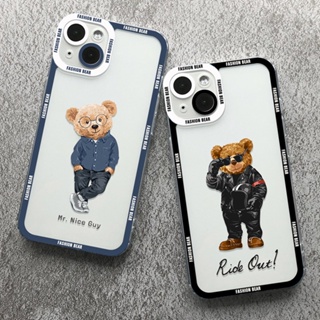 เคสโทรศัพท์มือถือใส แบบนิ่ม ลายหมี กันกระแทก สําหรับ iPhone XR XS X 7 8 Plus SE 2020 11 13 14 12 Pro Max