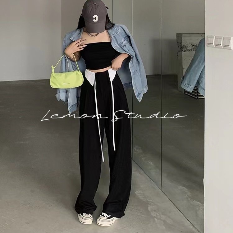 lemon-studio-กางเกงขายาว-เกาหลี-เสื้อผ้าผู้หญิง-กางเกงสีดํา-เอวสูงปรี๊ด-กางเกงลําลอง-tjl024