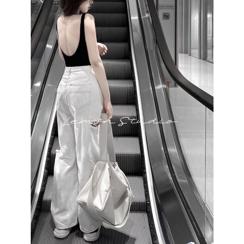 lemon-studio-กางเกงยีนส์สีขาว-เสื้อผ้าผู้หญิง-กางเกงขายาวใส่สบาย-กางเกงเท่ๆ-กางเกงยีน-tjl073
