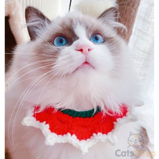 ปลอกคอแมว ปลอกคอคริสต์มาส ไหมพรม  คอสเพลย์  แฮนด์เมด ขอบขาวแหลม