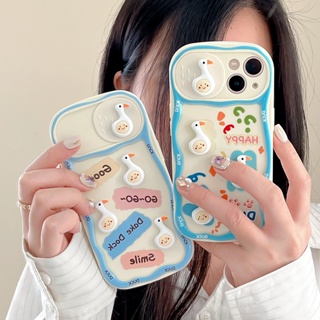 เคสโทรศัพท์มือถือ ซิลิโคน กันกระแทก ลายการ์ตูนเป็ด 3D พร้อมตัวเลื่อนติดหน้าต่าง สําหรับ Apple 14plus 13pro 12promax 11