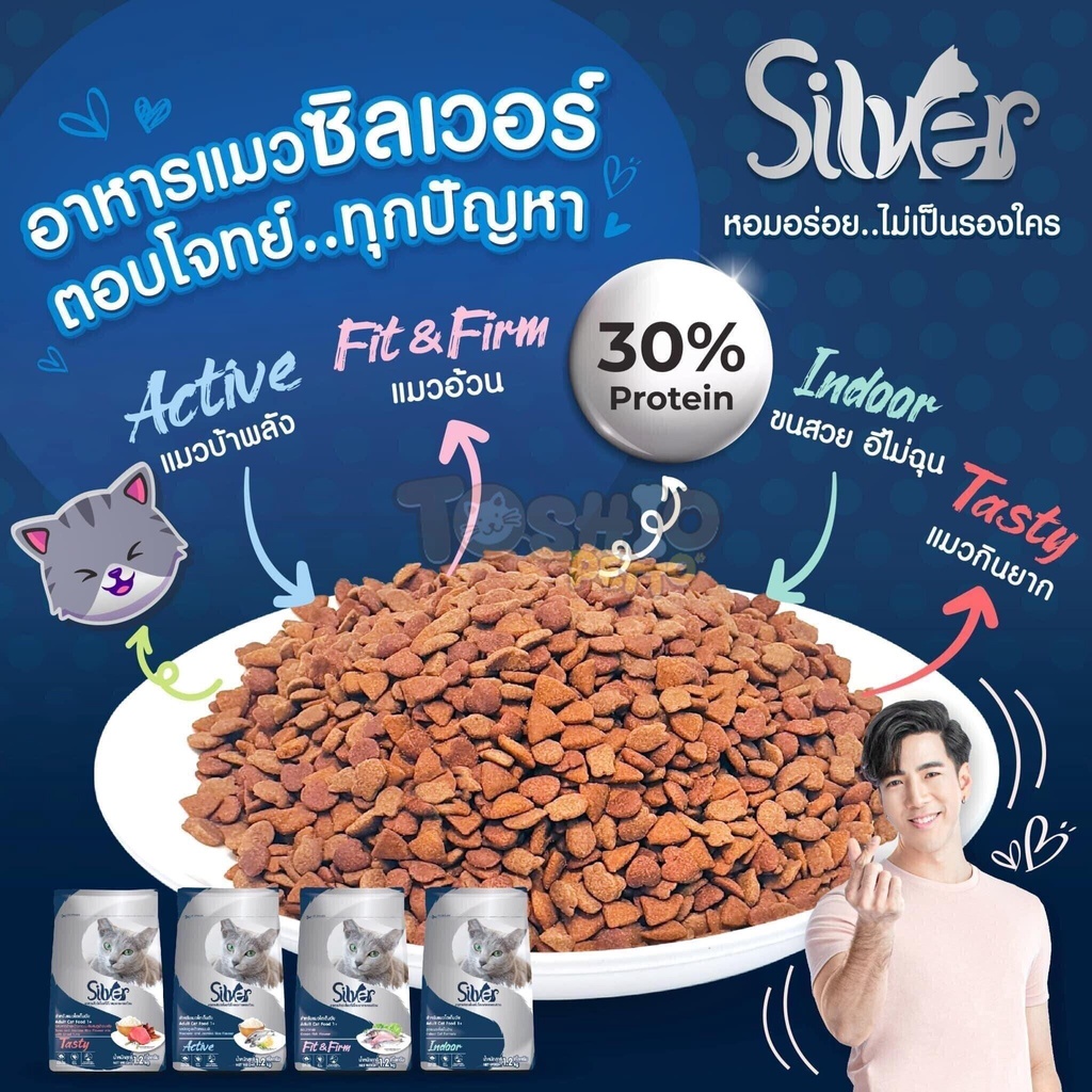 อาหารแมวชนิดเม็ด-silver-ซิลเวอร์-อาหารแมวเม็ด-อาหารแมวเม็ด-ถุง-1kg-ตักแบ่งขาย