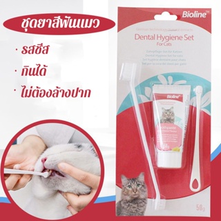 ยาสีฟันแมว แปรงสีฟันแมว ยาสีฟันสำหรับสัตว์เลี้ยง ชุดทำความสะอาดฟันแมว รสชีส ดับกลิ่นปาก ลดการสะสมของแบคทีเรีย