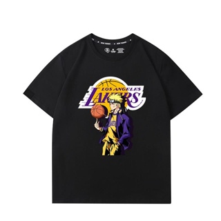 ใหม่ ฤดูร้อน Naruto x Lakers James ชุดบาสเก็ตบอลเสื้อยืดผู้ชายแขนสั้น แบรนด์สุดฮิต ins tide cod