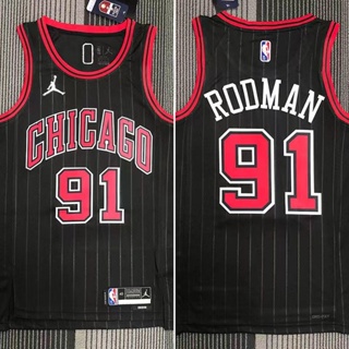 ขายดี พร้อมส่ง ลูกบอลชิคาโก้ NBA 2021-22 #91 เสื้อกีฬาแขนสั้น ลายทีมครบรอบ 75 ปี Dennis Rodman ประดับเพชร สีดํา 104531