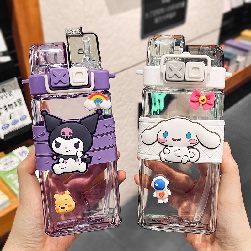 ขวดน้ําดื่ม-ทรงสี่เหลี่ยม-ลาย-sanrio-tritan-kuromi-melody-pudding-dog-cinnamon-dog-น่ารัก-สําหรับนักเรียนประถม