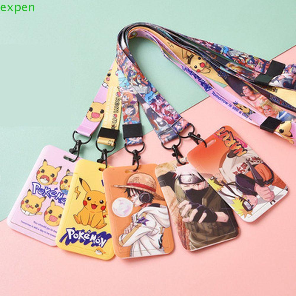 expen-ที่ใส่บัตรแบบพกพาการ์ตูนพับเก็บได้รูปแบบสองด้านที่ใส่บัตรรถบัสที่แขวนพวงกุญแจ