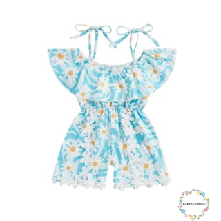 Babyclothes- ชุดจั๊มสูท แขนกุด คอปก ลายดอกไม้ สีฟ้า แฟชั่นฤดูร้อน สําหรับเด็กผู้หญิง