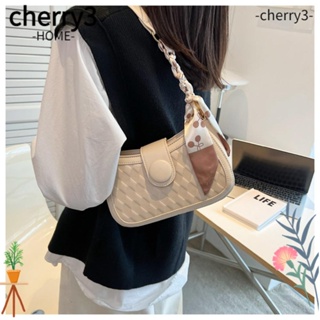 Cherry3 กระเป๋าสะพายไหล่ สะพายข้าง หนัง PU ทรงโท้ท ขนาดเล็ก ลายสก๊อต สีพื้น สไตล์วินเทจ สําหรับผู้หญิง