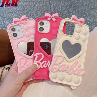 [JLK] Fashion Creative Barbie Loving Heart Mirror Phone Case For iPhone XS XR 11 12 13 14 15 Pro Max Soft Silicone Fall-proof Back Cover