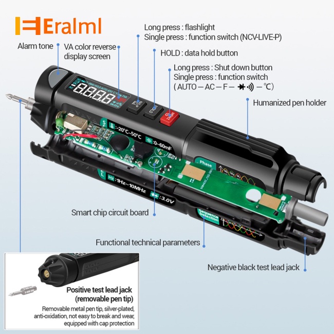 eralml-ปากกาทดสอบแรงดันไฟฟ้า-โวลต์มิเตอร์ไฟฟ้า-มัลติมิเตอร์-ปากกาเซนเซอร์-ดิจิทัล