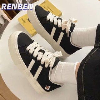 RENBENรองเท้าผ้าใบผู้หญิง เสื้อชั้นในสไตล์เกาหลีเนื้อหนาสวมใส่ง่ายสบาย ๆ ไม่อึดอัดพื้นรองเท้าด้านนอกนุ่มสบายระบายอากาศได้ดี