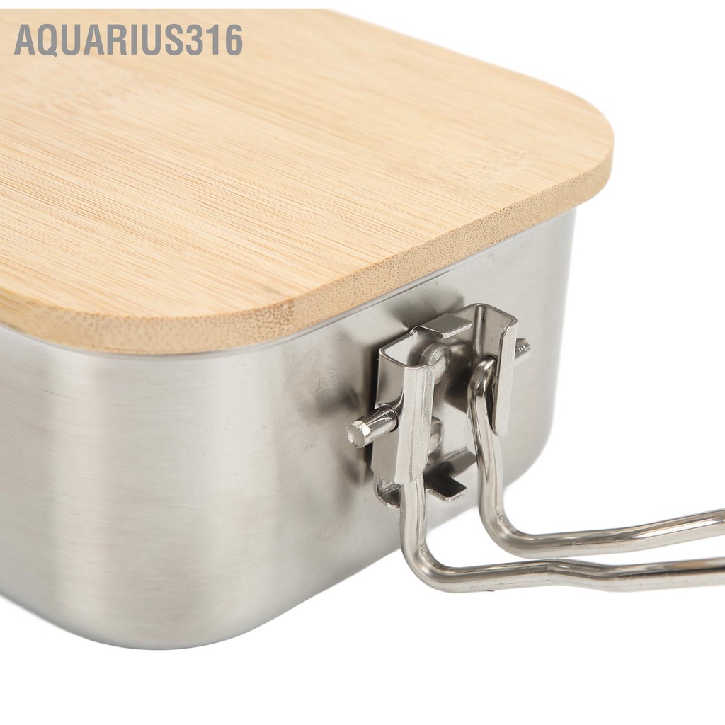 aquarius316-กล่องอาหารกลางวัน-0-9l-ความจุสแตนเลสฝาไม้ไผ่มัลติฟังก์ชั่นสำหรับกลางแจ้ง