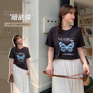เสื้อยืดแขนสั้นลําลอง คอกลม ทรงหลวม พิมพ์ลายผีเสื้อ ขนาดใหญ่ เข้ากับทุกการแต่งกาย แฟชั่นฤดูร้อน สไตล์เกาหลี สําหรับผู้หญิง 2023