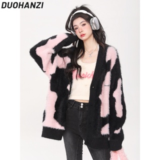 Duohanzi เสื้อแจ็กเก็ต คาร์ดิแกน คอวี ผ้าถัก ทรงหลวม เข้ารูป