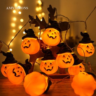 Amymoons สายไฟหิ่งห้อย LED 20 ดวง รูปฟักทอง ยาว 3 เมตร ใช้แบตเตอรี่ สําหรับตกแต่งปาร์ตี้ฮาโลวีน