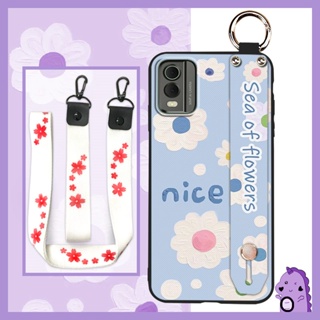 ring Lanyard Phone Case For Nokia C32 Dirt-resistant Oil Painting Durable Wrist Strap Kickstand protective Shockproof