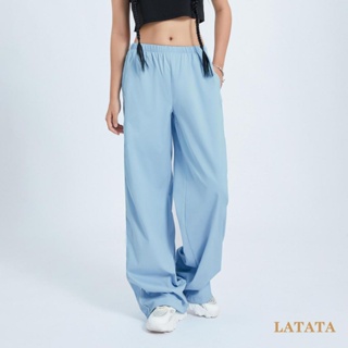Latata- กางเกงจ็อกกิ้ง ขากว้าง เอวยางยืด ทรงหลวม สีพื้น พร้อมกระเป๋า สไตล์สตรีท สําหรับผู้หญิง