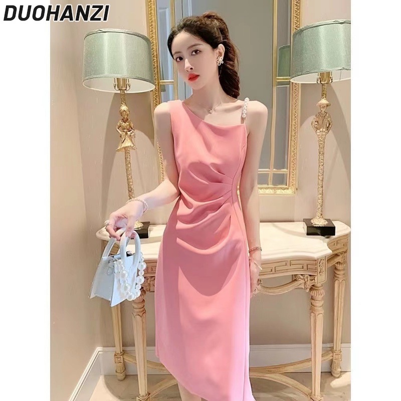 duohanzi-ชุดเดรสกระโปรงพลีท-สีชมพู-สไตล์ฝรั่งเศส-สําหรับสตรี-2023