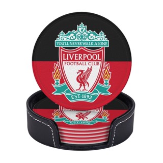 Liverpool F.C ที่รองแก้วหนัง ทรงกลม กันเปื้อน ป้องกันน้ําร้อนลวก สําหรับร้านอาหาร ห้องครัว สํานักงาน และอื่น ๆ 6 ชิ้น