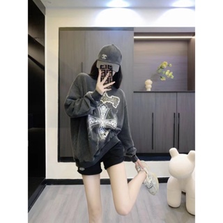 M8PS Chrome Hearts 23 autumn and winter New printing hot drilling washing process complex old washed round neck long sleeve sweater womens fashion